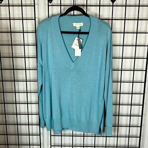 Treasure & Bond light blue, V neck, long sleeved sweater, cashmere and viscose